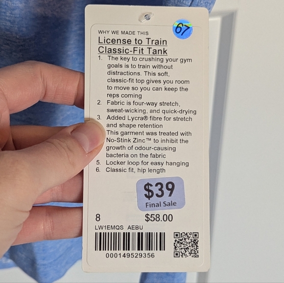 Lululemon License To Train Classic Fit Tank - Blue sz 8 - Picture 3 of 5